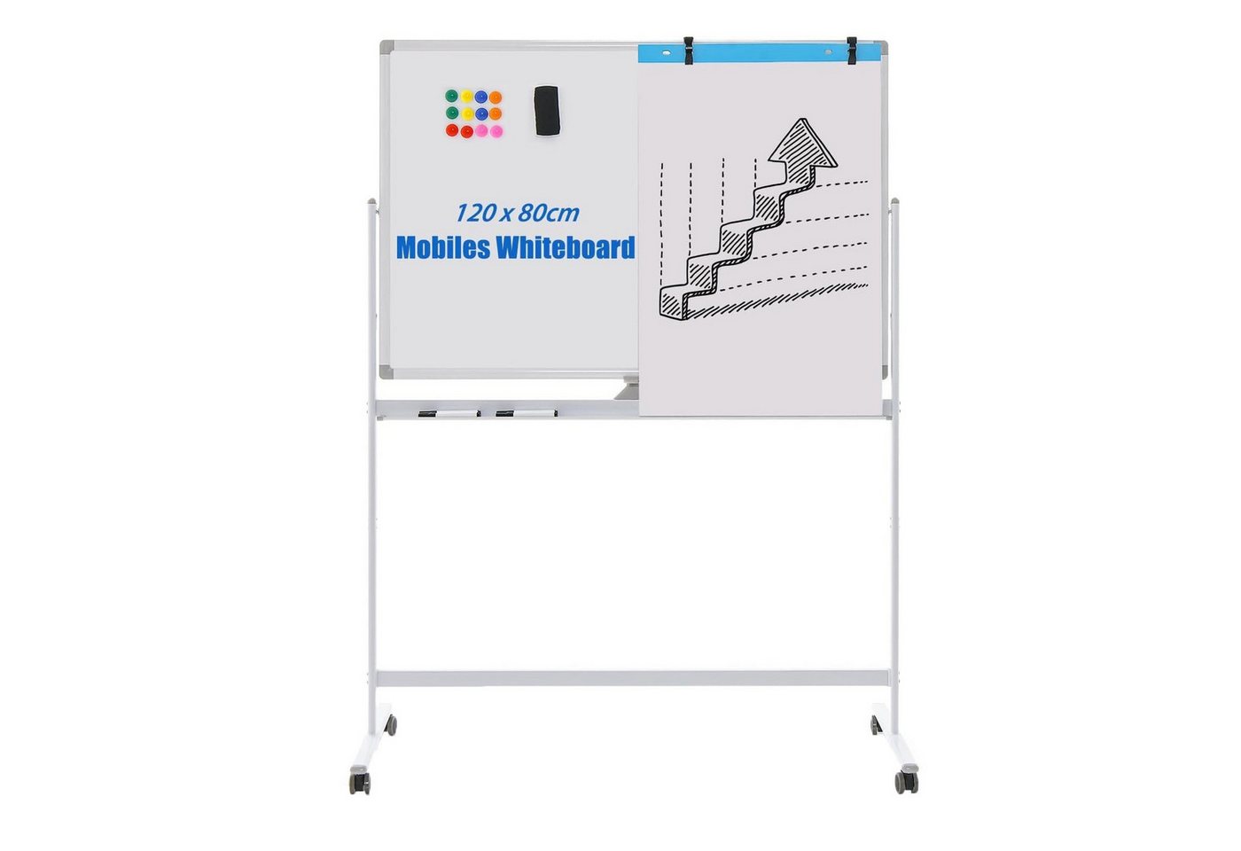 KOMFOTTEU Magnettafel doppelseitiges Whiteboard, mit Ständer, 120 x 80cm von KOMFOTTEU