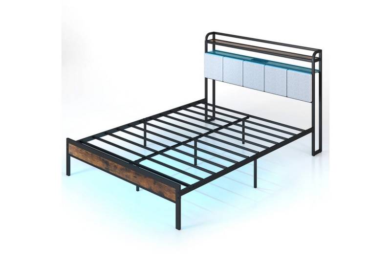 KOMFOTTEU Metallbett, Gästebett mit LED-Beleuchtung & Ladefunktion von KOMFOTTEU
