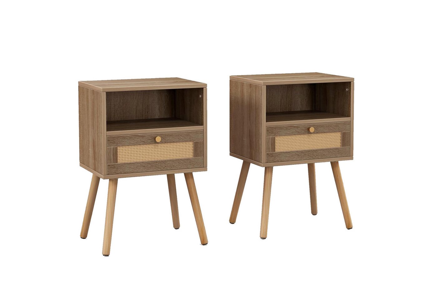KOMFOTTEU Nachttisch (2er Set), mit Rattan-Schublade, 40 x 40 x 59 cm von KOMFOTTEU