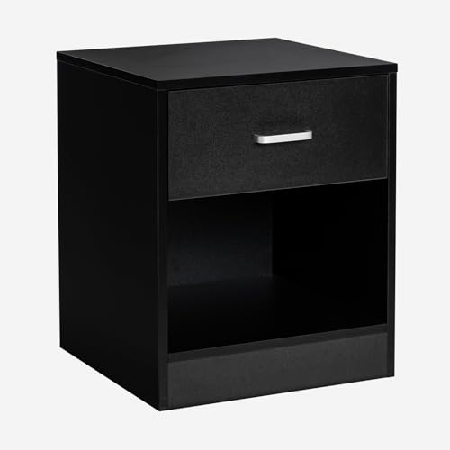 KOMFOTTEU Nachttisch Schwarz 45x42,5x55 cm, Beistelltisch mit Schublade & offenem Regal, Nachtkommode Nachtkommode Holz, Nachtkonsole kaffeetisch für Schlafzimmer Wohnzimmer KOMFOTTEU Nachttisch Schwarz 45x42,5x55 cm, Beistelltisch mit Schublade & offenem Regal, Nachtkommode Nachtkommode Holz, Nachtkonsole kaffeetisch für Schlafzimmer Wohnzimmer von KOMFOTTEU