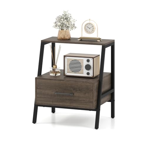 KOMFOTTEU Nachttisch mit Schublade, Beistelltisch mit offener Ablage, Kopfteil mit Metallrahmen, für Sofa, Schlafzimmer, Wohnzimmer, 45 x 35 x 52,5 cm KOMFOTTEU Nachttisch mit Schublade, Beistelltisch mit offener Ablage, Kopfteil mit Metallrahmen, für Sofa, Schlafzimmer, Wohnzimmer, 45 x 35 x 52,5 cm von KOMFOTTEU