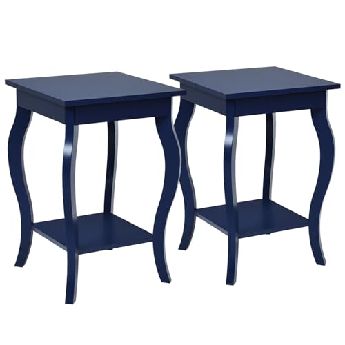 KOMFOTTEU Nachttisch, Kleiner Beistelltisch aus Holz, moderner Nachtschrank für Wohnzimmer Schlafzimmer 40x40x60 cm (2, Blau) von KOMFOTTEU