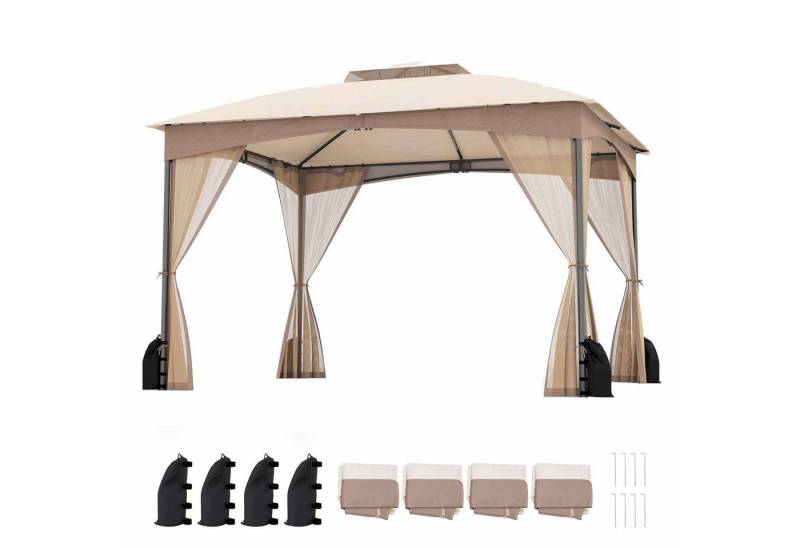 KOMFOTTEU Pavillon, Gartenpavillon mit Netzseitenwänden, 4 Sandsäcken & 8 Erdnägeln von KOMFOTTEU