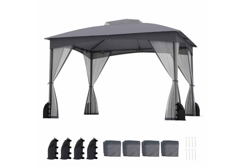 KOMFOTTEU Pavillon, Gartenpavillon mit Netzseitenwänden, 4 Sandsäcken & 8 Erdnägeln von KOMFOTTEU