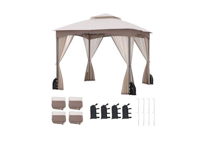 KOMFOTTEU Pavillon, Gartenpavillon mit Netzseitenwänden, Doppeldach von KOMFOTTEU