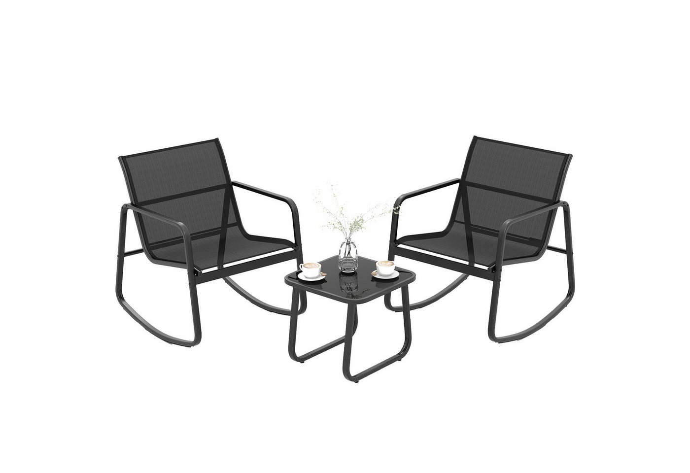 KOMFOTTEU Schaukelstuhl Gartenmöbel (Set, 3 St), aus Metall & Textilgewebe von KOMFOTTEU