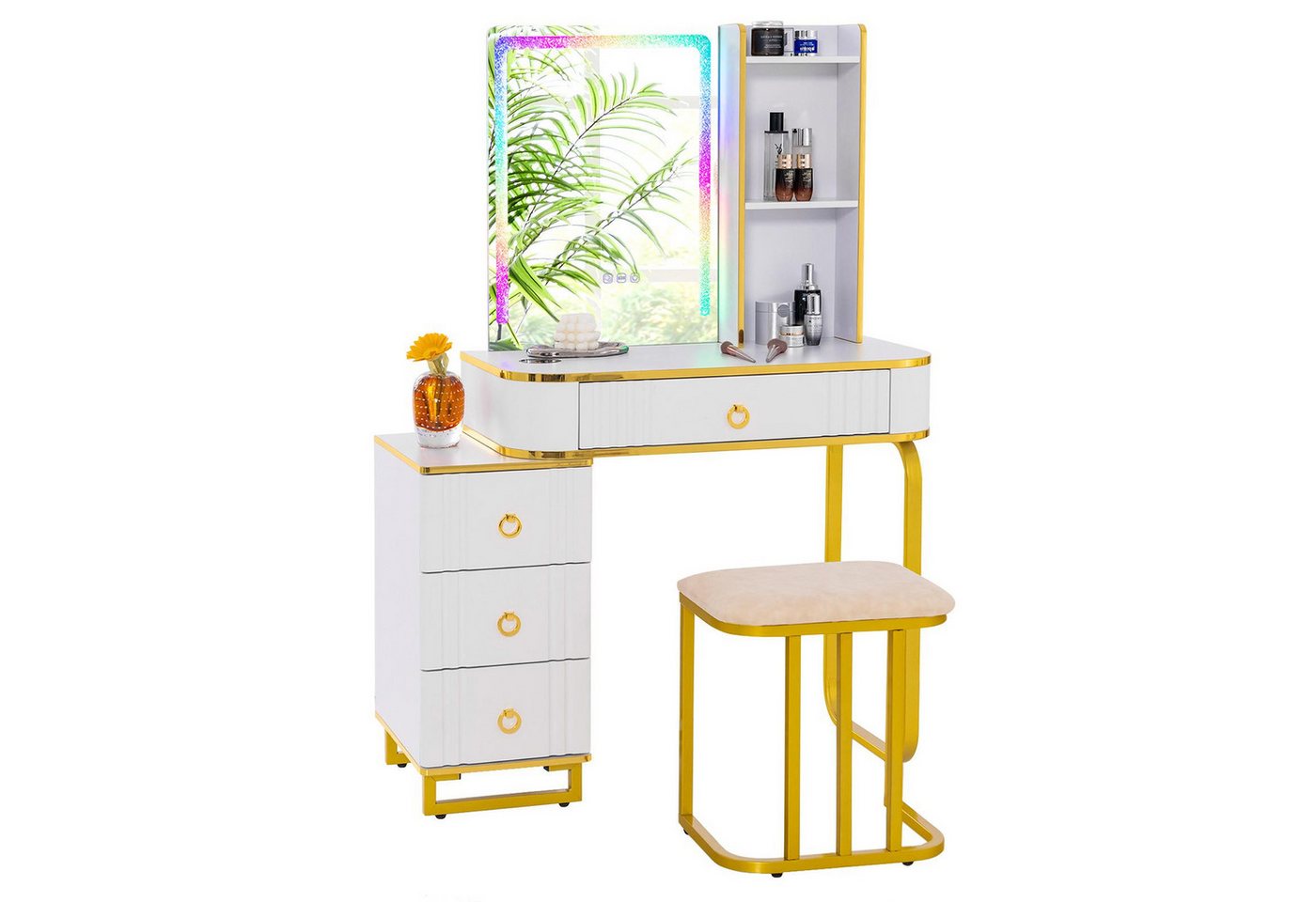 KOMFOTTEU Schminktisch, mit LED, Hocker, USB/Type C/Kabellosem Laden KOMFOTTEU Schminktisch, mit LED, Hocker, USB/Type C/Kabellosem Laden von KOMFOTTEU