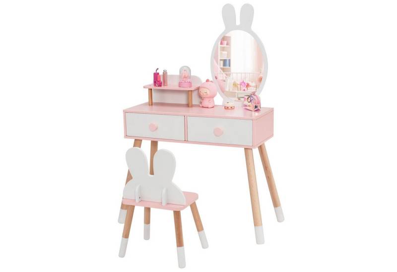 KOMFOTTEU Schminktisch Kinder (Set), mit Hasenohr förmigem Hocker und Spiegel von KOMFOTTEU