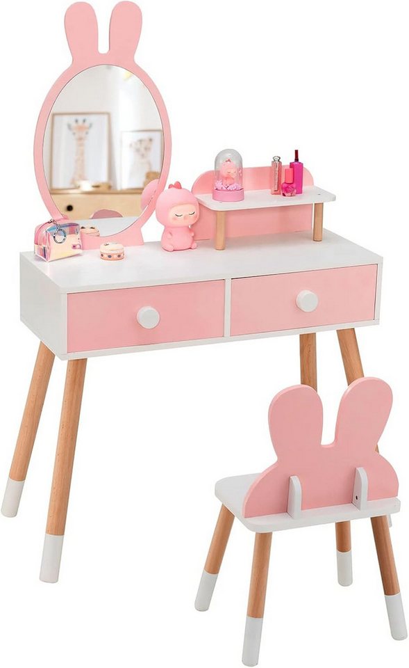 KOMFOTTEU Schminktisch Kinder (Set), mit Hasenohr förmigem Hocker und Spiegel von KOMFOTTEU