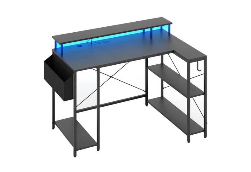 KOMFOTTEU Schreibtisch, mit LED, Steckdosen & offener Ablage, 120 x 80 x 87 cm von KOMFOTTEU