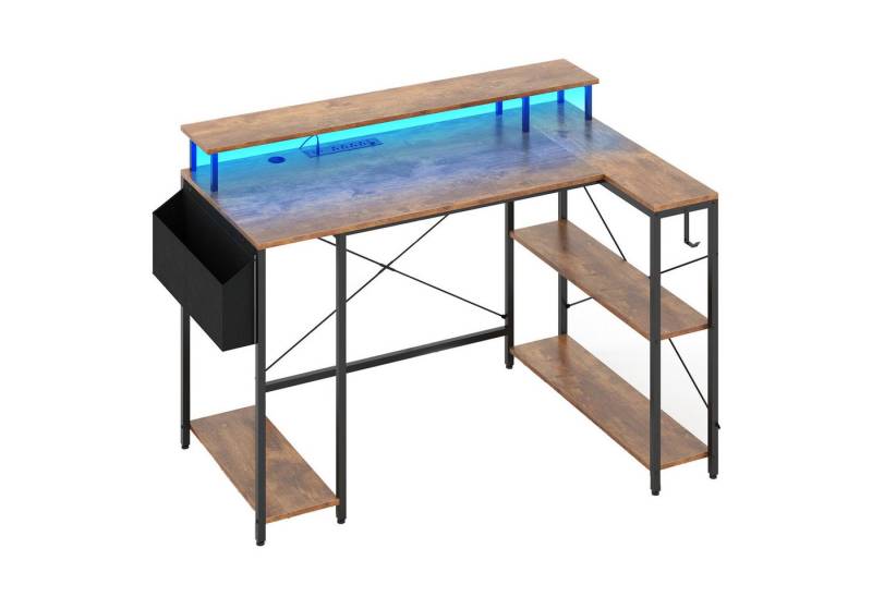 KOMFOTTEU Schreibtisch, mit LED, Steckdosen & offener Ablage, 120 x 80 x 87 cm von KOMFOTTEU