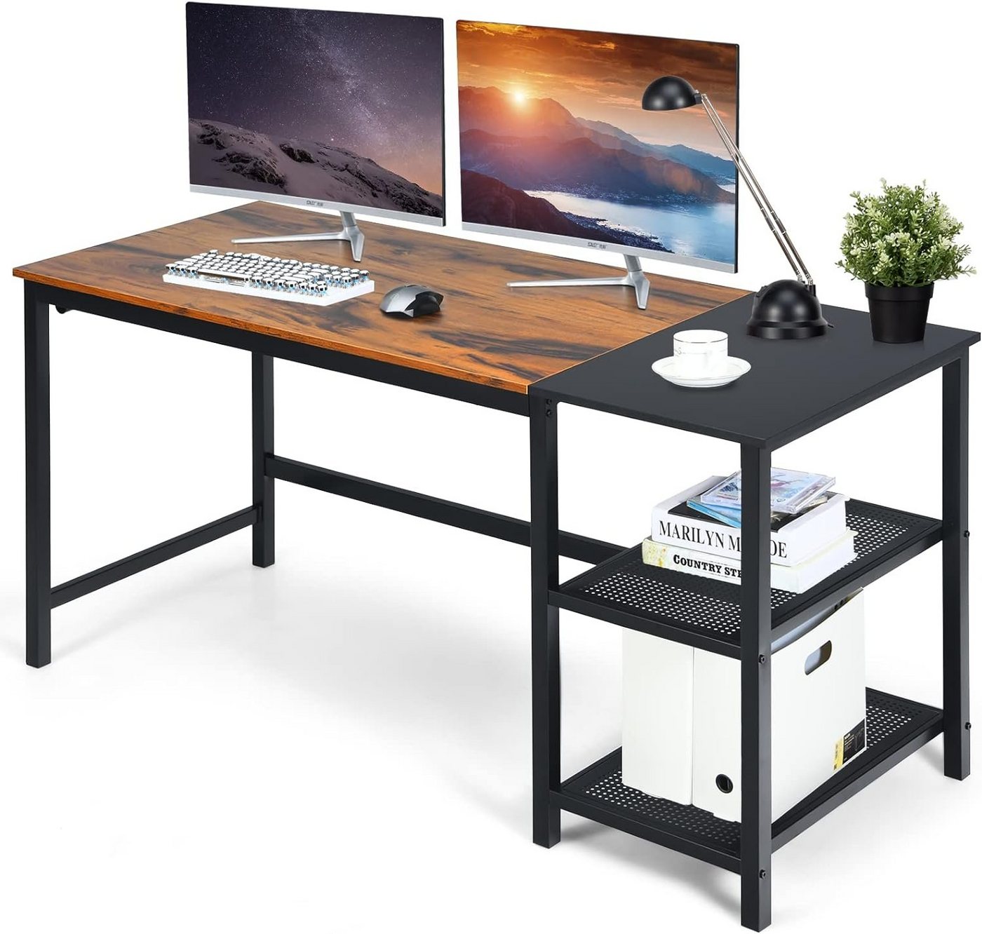 KOMFOTTEU Schreibtisch Computertisch, mit 2 Ablagen, 150×60×75,5cm von KOMFOTTEU