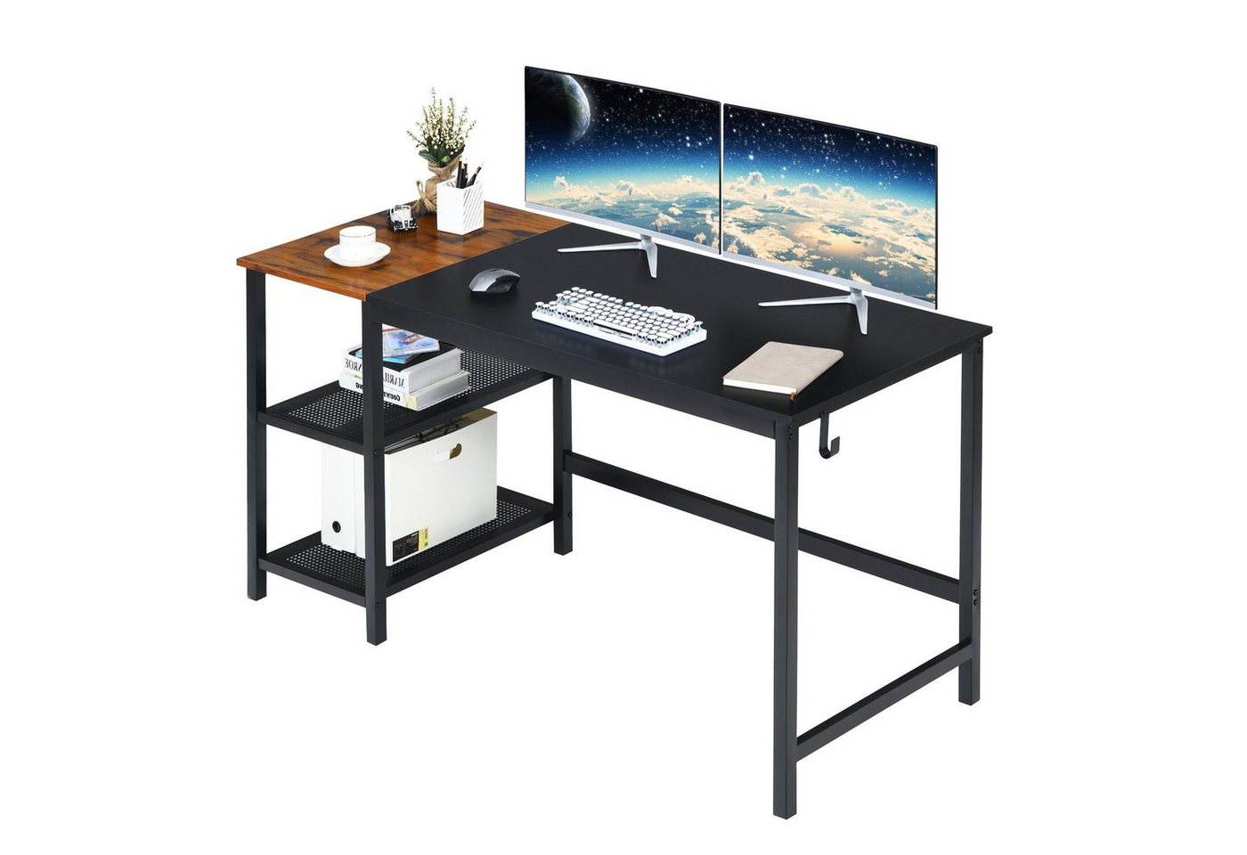 KOMFOTTEU Schreibtisch Computertisch, mit 2 Ablagen, 150×60×75,5cm von KOMFOTTEU