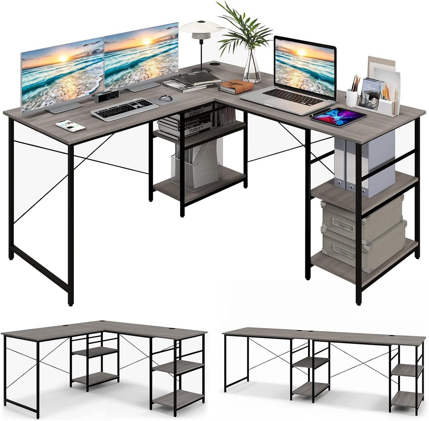 KOMFOTTEU Schreibtisch L-förmig, Bürotisch für 2 Personen, 151 x 151cm von KOMFOTTEU