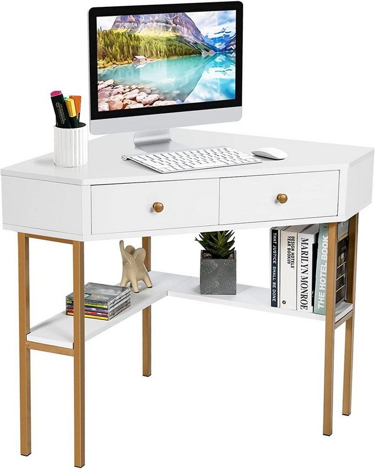 KOMFOTTEU Schreibtisch Winkelschreibtisch, Computertisch mit 2 Schubladen von KOMFOTTEU