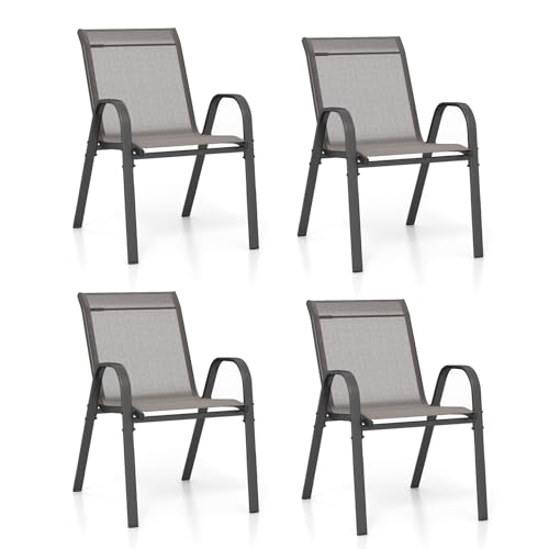 KOMFOTTEU 2/4er Set Gartenstühle, Stapelstühle aus Stoff mit Metallrahmen, Balkonstühle stapelbar mit Armlehnen und hoher Rückenlehne, Terrassenstühle 56 x 70 x 84 cm (4, Grau) von KOMFOTTEU