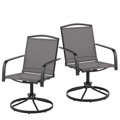 KOMFOTTEU Gartenstühle 360° drehbar, 2er Set Drehstühle mit Armlehnen, hohe Rückenlehne und atmungsaktiver Sitz, Balkonstühle Terrassenstühle für Garten, Pool, Balkon, Hof (Grau) von KOMFOTTEU