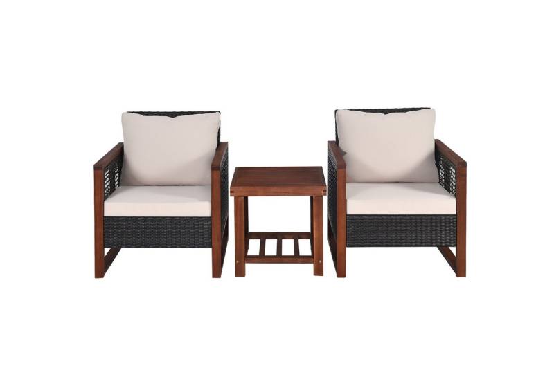 KOMFOTTEU Sitzgruppe Gartenmöbel, (Set, 3-tlg), Rattanmöbel Lounge Set aus Holz von KOMFOTTEU