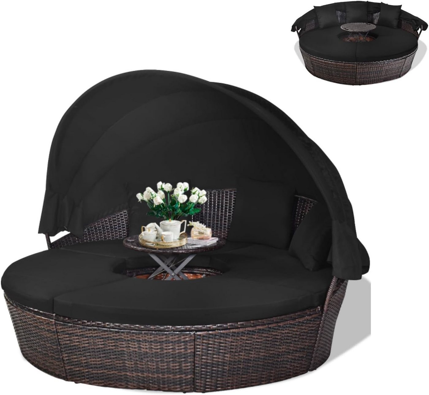 KOMFOTTEU Sonneninsel Polyrattan, mit faltbarem Dach, 192 x 177 x 146 cm von KOMFOTTEU