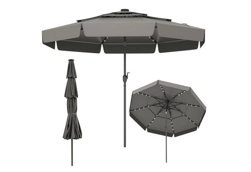 KOMFOTTEU Sonnenschirm, Gartenschirm mit 3-stöckigem Dach, 32 LED Beleuchtungen von KOMFOTTEU
