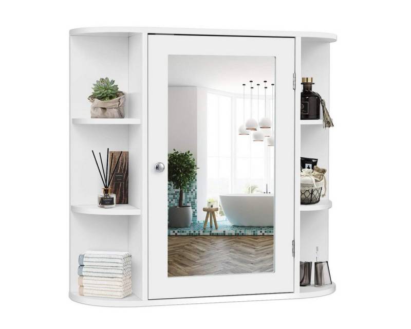 KOMFOTTEU Spiegelschrank Badschrank Hängeschrank Wandschrank mit Ablagen, 66 x 17 x 63 cm von KOMFOTTEU