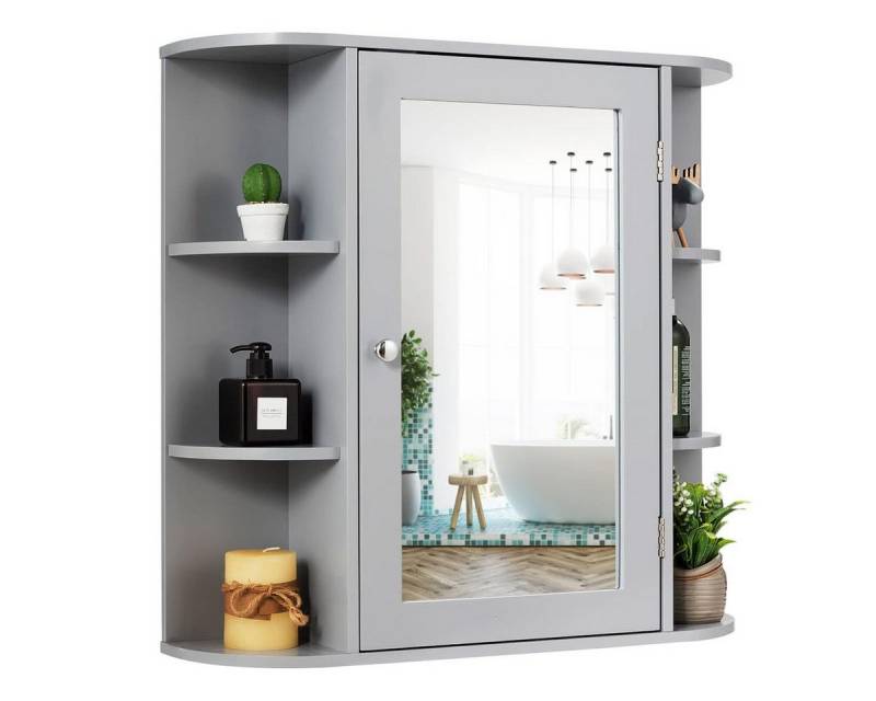 KOMFOTTEU Spiegelschrank Badschrank Hängeschrank Wandschrank mit Ablagen, 66 x 17 x 63 cm von KOMFOTTEU