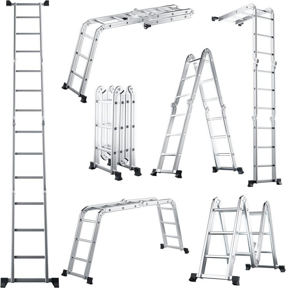 KOMFOTTEU Vielzweckleiter 7-in-1 Multifunktionsleiter 3,7 m, mit Füßbretten, bis 150kg von KOMFOTTEU