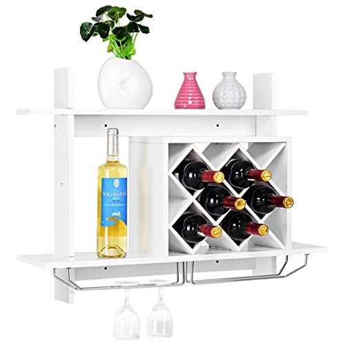 KOMFOTTEU Wandflaschenhalter, platzsparend, Weinregal, multifunktionales Weinregal, Weinregal, geeignet für Wohnzimmer, Bar, Restaurant, 80 × 58,5 × 20 cm, Weiß von KOMFOTTEU