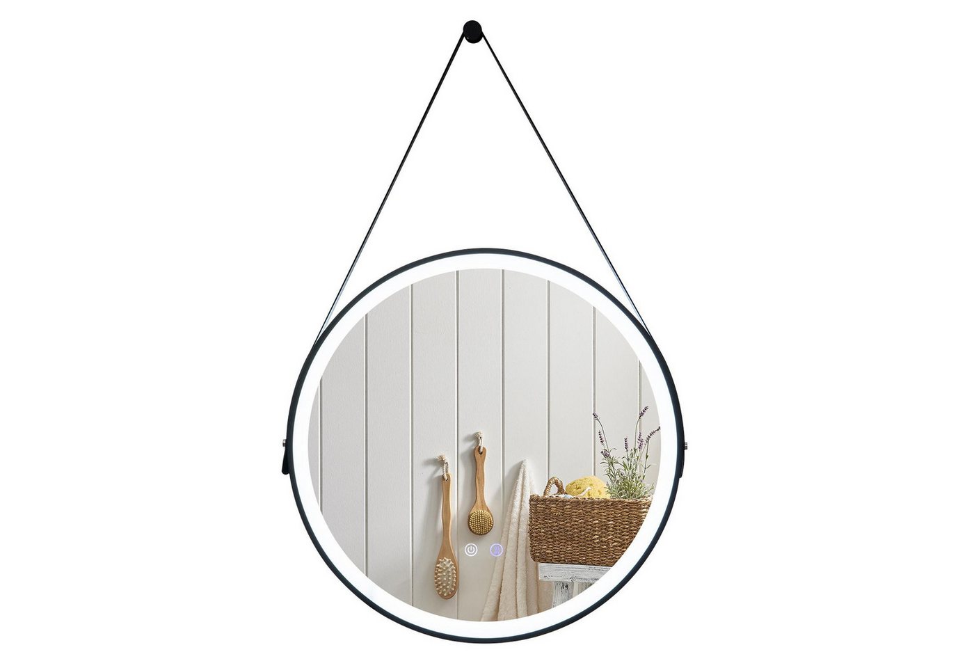 KOMFOTTEU Wandspiegel Hängespiegel, φ60cm, LED Hintergrundbeleuchtung von KOMFOTTEU