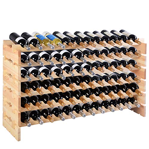 KOMFOTTEU Weinregal für 72 Flaschen, Flaschenständer stapelbar erweiterbar, Flaschenregal aus Holz, Weinflaschenhalter freistehend, Weinständer für Küche, Bar, Keller von KOMFOTTEU