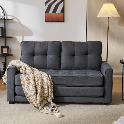 KOMHTOM Grau 2 Sitzer kleine Sofa Couch mit Schlaffunktion Ausziehbares Schlafsofa geeignet für Schlafzimmer Wohnzimmer Arbeitszimmer (Grau) von KOMHTOM