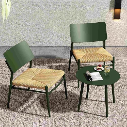 KOMHTOM Grün/weiß/schwarzer Gartentisch mit Stühlen, Balkonmöbel Gartenmöbel mit Rattanstühlen für Terrasse Garten Balkon (Grün) von KOMHTOM