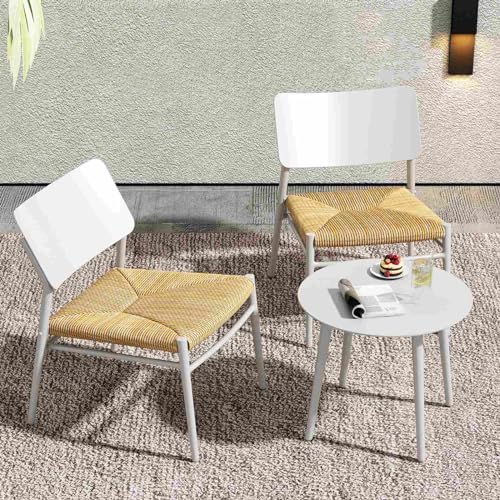 KOMHTOM Grün/weiß/schwarzer Gartentisch mit Stühlen, Balkonmöbel Gartenmöbel mit Rattanstühlen für Terrasse Garten Balkon (Weiß) von KOMHTOM
