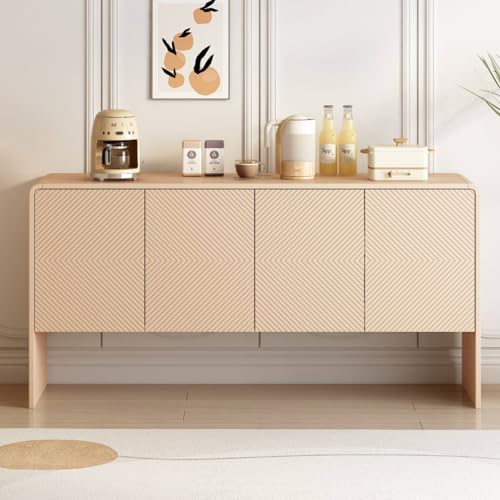 KOMHTOM Minimalistischer Stil Großer Stauraum Sideboard Mehrzweckschrank, Aufbewahrungsschrank mit 4 Türen und verstellbaren Regalen, Haushaltsschrank für Wohnzimmer Schlafzimmer (Aprikosencreme) von KOMHTOM