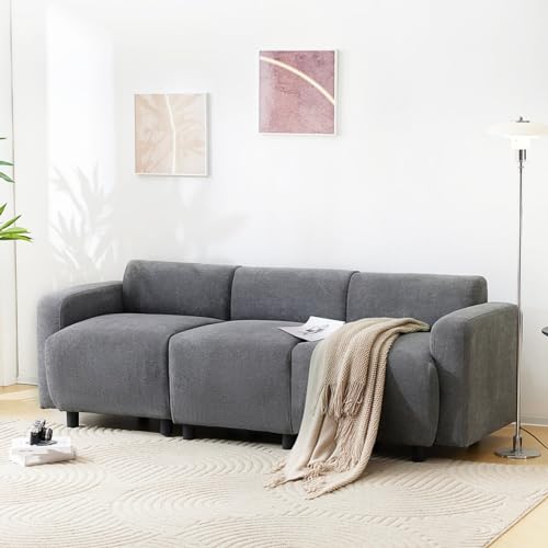 KOMHTOM Modernes Sofa 3 sitzer in Grau mit Schlaffunktion, Couch Ecksofa mit Schlaffunktion mit Polstern für Schlafzimmer Wohnzimmer (B) von KOMHTOM