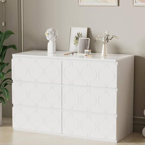 KOMHTOM Sideboard Lackierte Kommode mit Stauraum, Aufbewahrungsschrank Mehrzweckschrank mit sechs Breiten Schubladen für Wohnzimmer Schlafzimmer Küche (B) von KOMHTOM