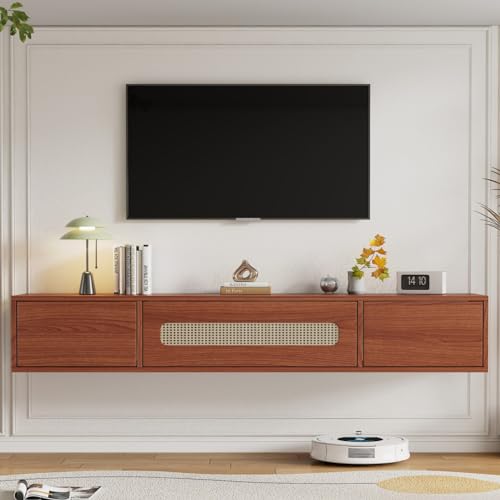 KOMHTOM TV Board hängend TV-Schrank in der Farbe Nussbaum, moderner Fernseher Tisch Fernsehschrank mit DREI Schranktüren für Wohnzimmer Schlafzimmer von KOMHTOM