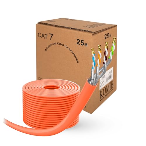 KOMIB CAT 7 Netzwerkkabel LAN Kabel Verlegekabel Ethernet Installationskabel 10 Gbit/s AWG23 S/FTP - - reines Kupfer LSZH (Halogenfrei) Datenkabel Simplex - Orange (25 m) von KOMIB KOMpaniyeh International Business