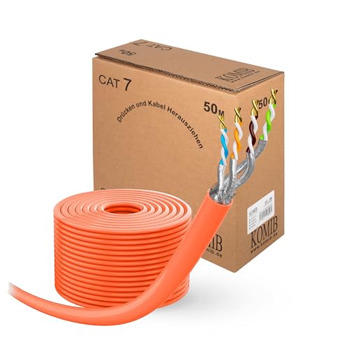 KOMIB CAT 7 Netzwerkkabel LAN Kabel Verlegekabel Ethernet Installationskabel 10 Gbit/s AWG23 S/FTP - - reines Kupfer LSZH (Halogenfrei) Datenkabel Simplex - Orange (50 m) von KOMIB KOMpaniyeh International Business