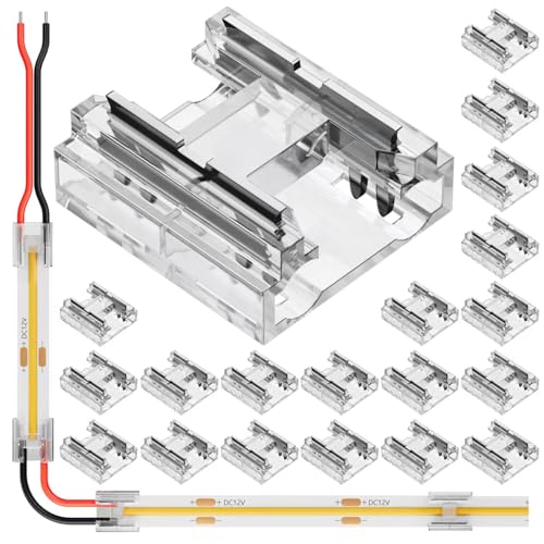 KOMIGANLED COB 8mm 2 pin Connector Kit 20pcs Transparent Connector for Non-Wired Gapless Solderless von KOMIGANLED