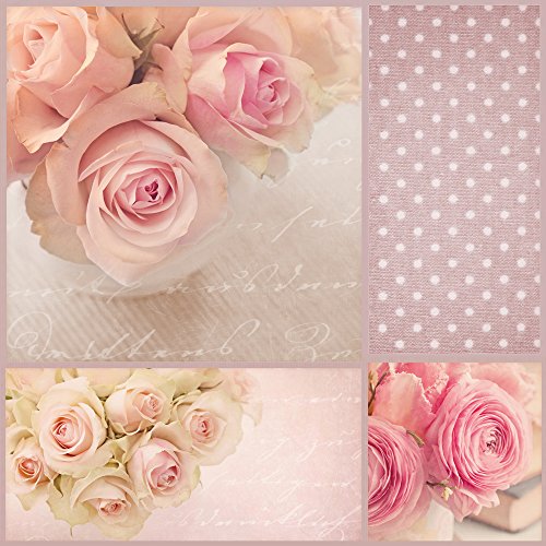 20 Servietten Collage rosa Rosen/Blumen/Hochzeit 33x33cm von KOMIRO