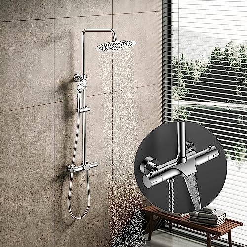 KOMIRO Duschsystem mit thermostat, Duschset Duscharmatur,Regendusche Überkopfbrause 25cm,Handbrause mit 3 Strahlarten, Edelstahl-Verstellbar-Duschstange dusch für Bad KOMIRO Duschsystem mit thermostat, Duschset Duscharmatur,Regendusche Überkopfbrause 25cm,Handbrause mit 3 Strahlarten, Edelstahl-Verstellbar-Duschstange dusch für Bad von KOMIRO