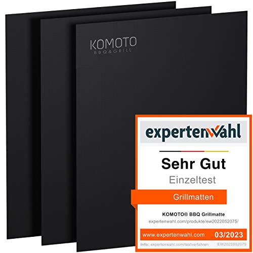KOMOTO® BBQ Grillmatte (3er Set) 50x40 cm I Extra Dick I Grillmatten für Gasgrill und Holzkohle I Perfekte Alternative zur Grillplatte von KOMOTO