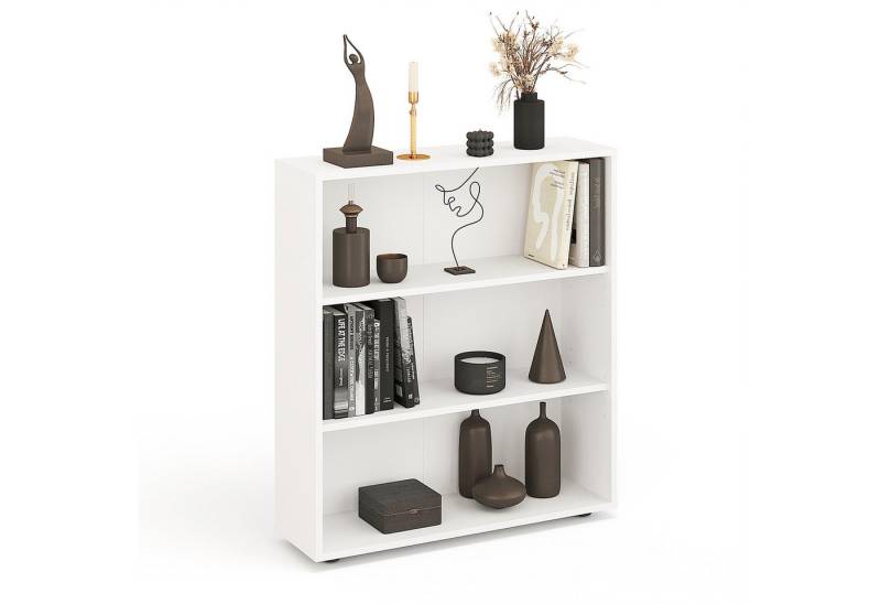 KOMTO Bücherregal Lumo 80 cm breit Regal mit 3, 4, 6 Ebenen und Höhenverstellbare Regale, Aufbewahrungsregal Bookshelf Weiß von KOMTO