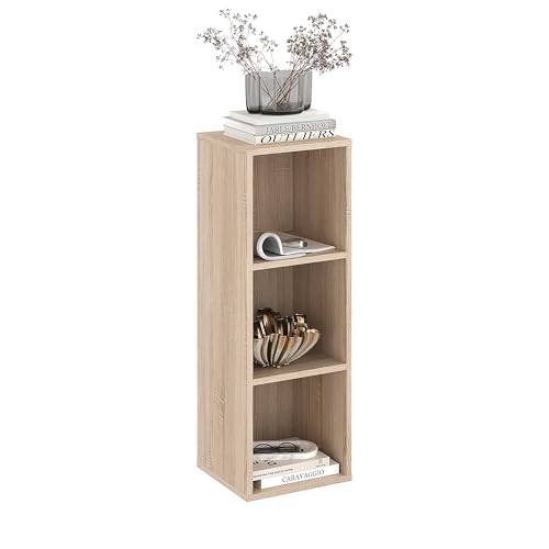 KOMTO Bücherregal Sonoma Eiche – Regal mit 3 Fächern, Würfelregal, Standregal Schmal für Wohnzimmer, Kinderzimmer, Schlafzimmer | Nubo Cube Regal 31,4 x 90,4 x 29 cm von KOMTO