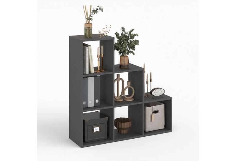 KOMTO Bücherregal Vexo Treppenregal Stufenregal - Raumteiler Regal mit 6 Fächern, Bookshelf Würfelregal 30x30 cm von KOMTO