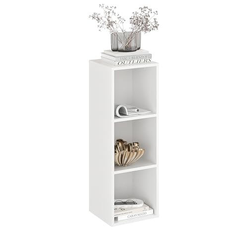 KOMTO Bücherregal Weiß – Regal mit 3 Fächern, Würfelregal, Standregal Schmal für Wohnzimmer, Kinderzimmer, Schlafzimmer | Nubo Cube Regal 31,4 x 90,4 x 29 cm von KOMTO