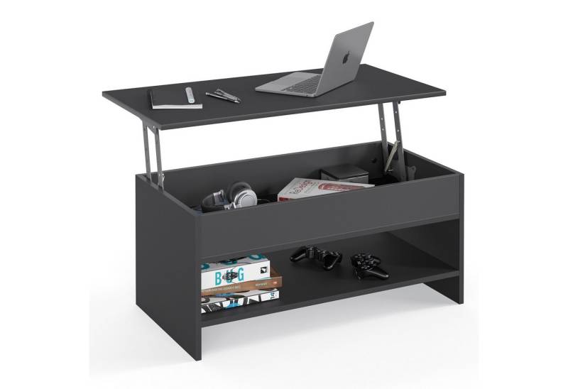 KOMTO Couchtisch Höhenverstellbar Wohnzimmertisch mit Stauraum Aufklappbar Sofatisch (Kaffeetisch Stubentisch, Spanplatte, Coffee Table Tokyo 98,4 x 50,4 x 48 cm) von KOMTO