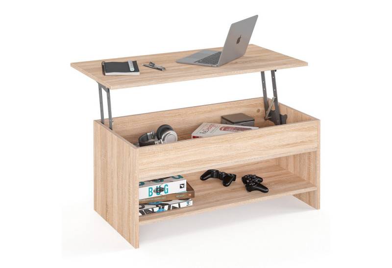 KOMTO Couchtisch Höhenverstellbar Wohnzimmertisch mit Stauraum Aufklappbar Sofatisch (Kaffeetisch Stubentisch, Spanplatte, Coffee Table Tokyo 98,4 x 50,4 x 48 cm) von KOMTO