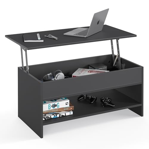 KOMTO Couchtisch Höhenverstellbar - Wohnzimmertisch mit Stauraum Aufklappbar Sofatisch für Wohnzimmer Kaffeetisch Stubentisch Anthrazit | Coffee Table Tokyo 98,4 x 50,4 x 48 von KOMTO